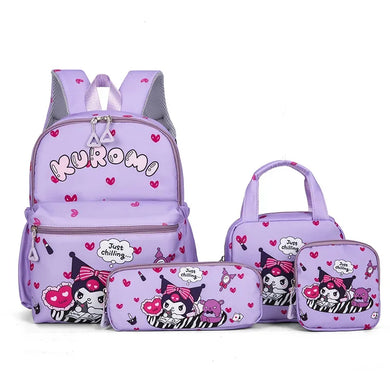 4-Piece Kuromi Sanrio Backpack Set – School Bag, Shoulder Bag, Pencil Case & Wallet