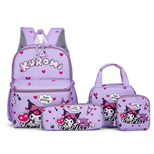 4-Piece Kuromi Sanrio Backpack Set – School Bag, Shoulder Bag, Pencil Case & Wallet
